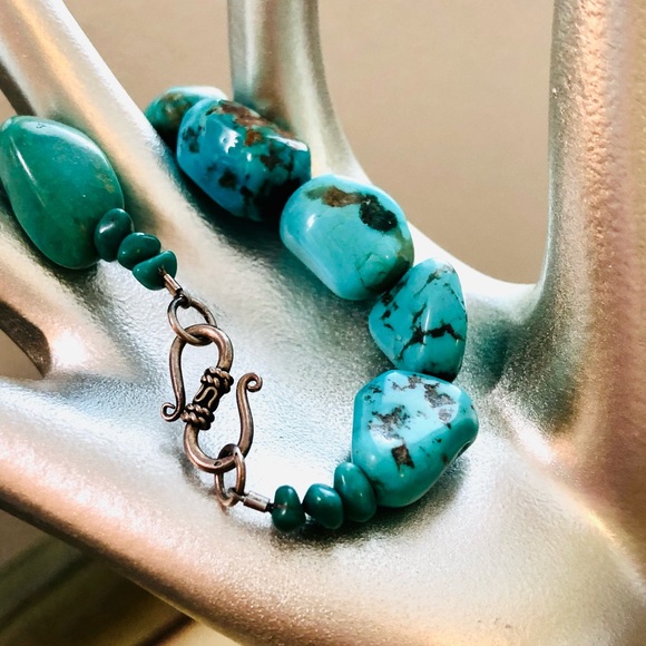 Vintage Turquoise Nugget Stone Bracelet - Picture 3 of 12